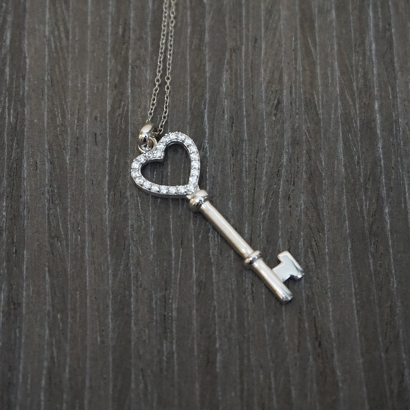 Jewelry - Silver Key Necklace with Rhinestones